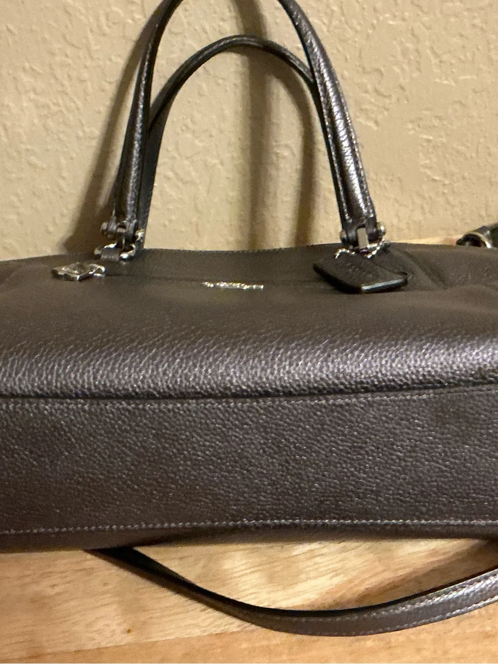 Coach Prairie Satchel Metallic Platinum Pebble Leather Crossbody Handbag